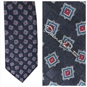 Oscar de la Renta Men's 55" Navy Medallion Silk Tie Formal Luxury Necktie